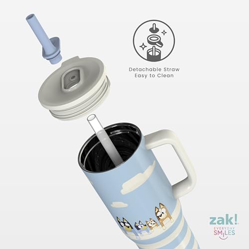 Zak Designs Bluey Sutton Travel Tumbler for On the Go, 30oz Stainless Steel with Vacuum Insulation, Silicone Straw, and Carry Handle for Cold Drinks (Bluey, Bingo, Bandit, Chilli) #3