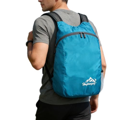 Mochila de caminhada leve e embalável, resistente à água, dobrável, com malha respirável para acampamento, Azul-celeste, Medium, Bolsa tiracolo