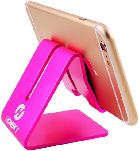 Honsky Solid Portable Universal Aluminum Desktop Desk Stand Hands Free Mobile Smart Cell Phone Holder Tablet Display Stand, Cellphone Stand, Smartphone Mount Cradle, Hot Pink