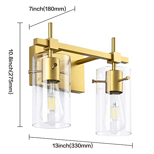 Image of SOLFART Gold Bathroom Light Fixtures 2 Light Wall Light Fixtures Bathroom Vanity Light Over Mirror Vintage Light