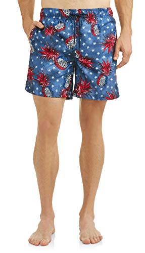 George Pineapple Americana Print Estate Blue Swim Short Trunks - 3XL