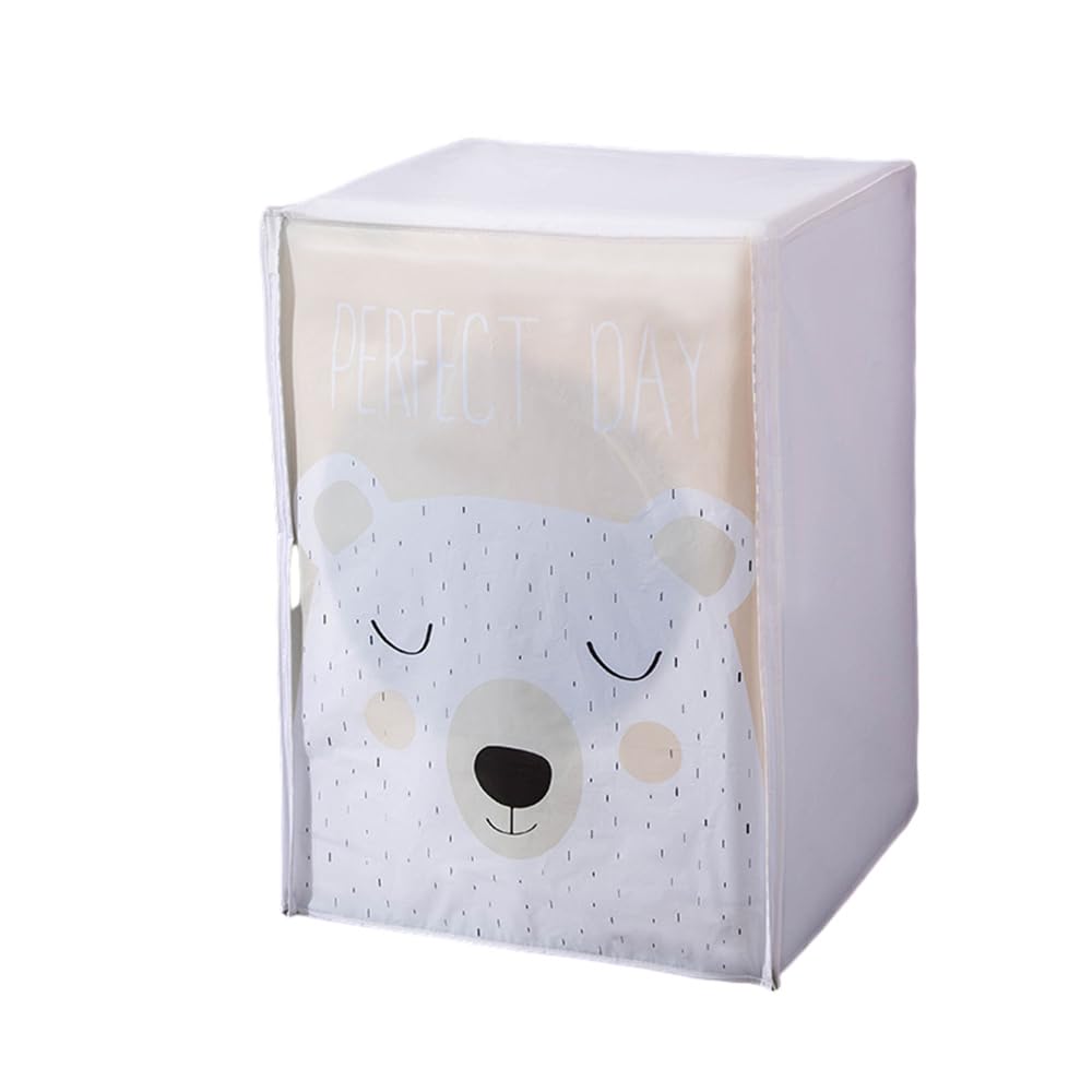 Odot Top Load Washing Machine Cover, Waterproof Outdoor Washing Machine with Zipper for Top Load Washing Machine and Dryer (60 x 55 x 85 cm, White Bear)