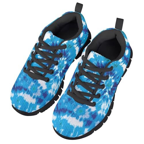 HUIACONG Kids Walking Running Shoes Blue Tie Dye Swirl Boys Sport Shoes Size 4 Girls Training Sneakers Children Lightweight Outdoor Gym Trainers for Little Kid Flats Casual Footwear3
