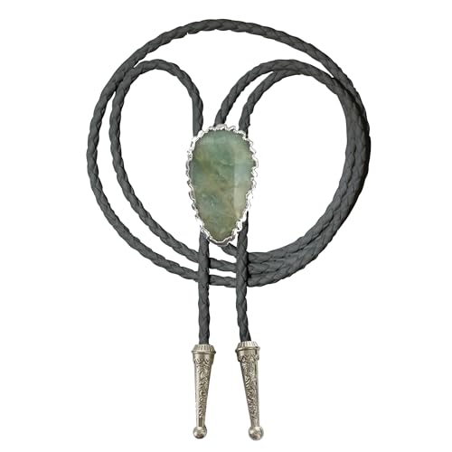 Image of Daisy Del Sol Bolo Tie Turquoise Stone Braided Vegan Faux Leather Silver Tips Handmade Necklace Adjustable Boho Western Jewelry