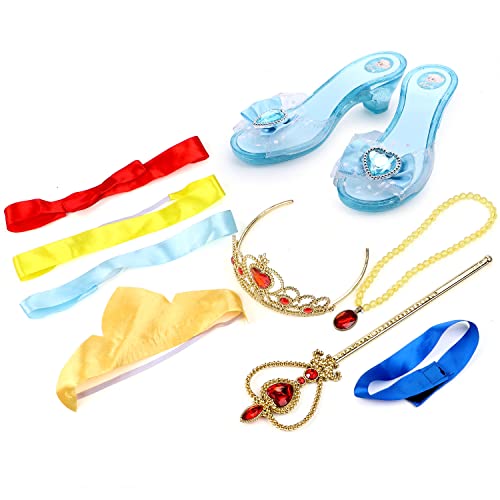 17 Pcs Girls Princess Costume Dress Up Trunk Role Play Cosplay Set with Princess Shoes Crown Accessories for Kids Age 3-6 Years