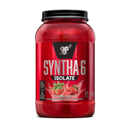 Image of BSN SYNTHA-6 Isolate, Strawberry Post Workout Protein Powder for Muscle Gain, Whey Protein Isolate, Milk Protein Isolate, Essential Amino Acids, Strawberry Milkshake, 2.01 Pounds, 24 Servings