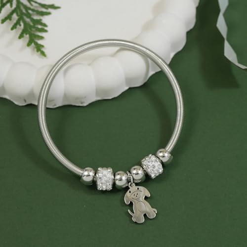 Image of I Jewels Fashion Stylish Silver Plated Adjustable Charm Bracelet with Stone Beads for Women