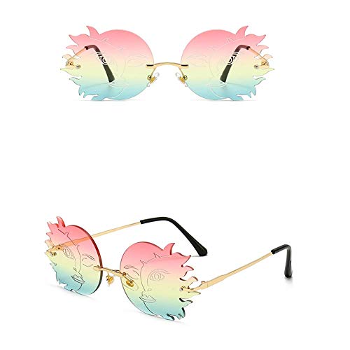 ENTHYI Rimless Round Sunglasses Women Trendy Funny Polygonal Moon Smiley Ladies Eyeglasses3