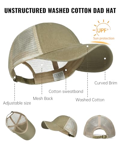 Image of Croogo Men's Adjustable Mesh Back Cap Curved Bill Snapback Mesh Baseball Cap Retro Washed Trucker Cap Breathable Sun Hat
