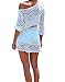 Creabygirls Women's Sexy Crochet Hollow Out Bikini Cover Up Dress With Belt White