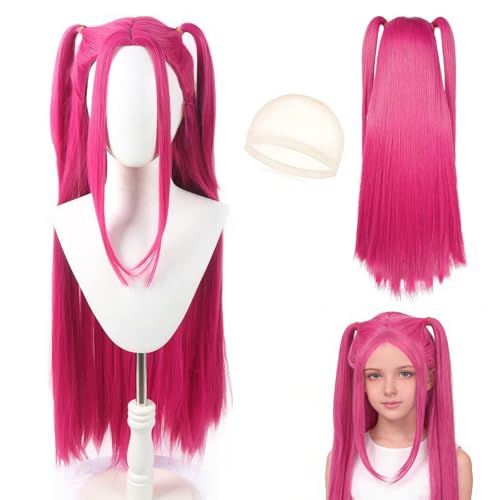 Perruque Mi-ra K-P0P Huntrs, Perruque Rose Longue Cosplay Enfants et Adultes, Mi-ra Perruque Enfant pour Halloween Carnaval Fête Cosplay, Cadeau Mignon pour Les Fans