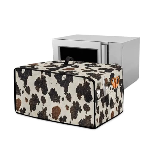 Wanyint Toaster Oven Protector Stain-Resistant Polyester Smart Oven Air Fryer Protective Case with Accessory Pockets Home Kitchen Decoration, 18.5 x 14.5 x 9 Inches, Beige Brown Cow Print