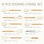 CAROTE Silicone Cooking Utensils Set, Kitchen Utensils Set 10 Pcs for cooking, BPA Free Spatula Set with Heat Resistant Wood Handles for Nonstick Cookware (Cream White) - Image 2