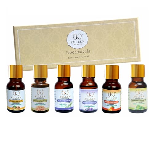 Image of Kullen Essential Oil Set | Gift Set Box of 6 Essential Oil | Ginger, Lavender, Rosemary, Orange, peppermint, frankincense | Pack of 6 100% Pure and Natural Essential Oil.