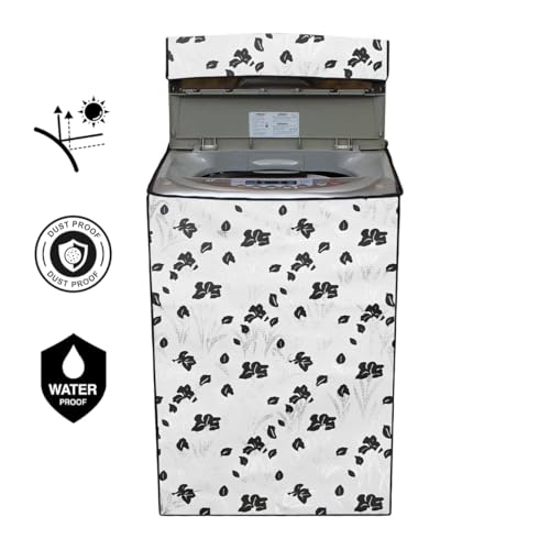 Image of Wings Star Polyester Top Loading Fully Automatc Washing Machine Cover For 6 Kg, 6.5 Kg,7Kg, 7.5 Kg(Black & White Flowers)