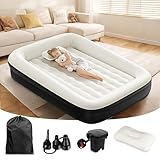 MSYU Aufblasbares Reisebett für Kleinkinder, 170 cm, tragbare Kleinkind-Luftmatratze mit vier Sicherheitsseiten, Hochgeschwindigkeitspumpe und Tragetasche, bequeme Matratze, einfach aufzublasen und zu