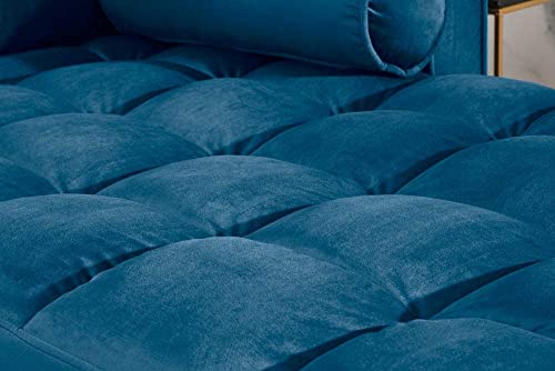 Ecksofa 260cm Ottomane beidseitig Comfort blau Samt Federkern Design Elegant 3er-Sofa Lounge – Bild 7