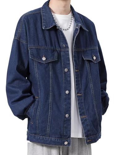 [WINROMTICO] デニムジャケット メンズ 大きいサイズ 春服 ジージャン 綿 カジュアル デニムシャッツ ブルゾン オーバーサイズ 春 夏 秋 アウター コート 折り襟 おしゃれ