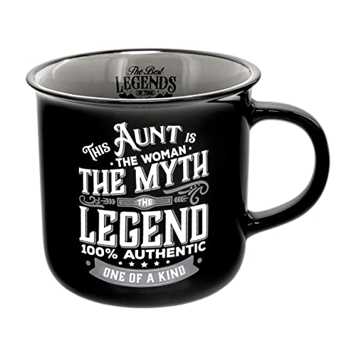 Pavilion Gift Company - Aunt The Legend - Taza de cerámica de 13 onzas, taza de café de doble cara, taza de tía, regalos para la mejor tía, 1 unidad, paquete de 1, 3.75 x 5 x 3.5 pulgadas, negro/gris