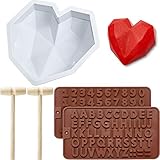 Diamond Heart Mousse Cake Mold Trays 8.7 Inch Silicone Baking Pan Oven Safe Not Sticky Mould, Wooden...