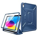 MoKo Coque Compatible avec iPad 10ème Génération 2022, Étui pour iPad 10,9 Pouces avec Protecteur d'Écran Porte-Crayon, Couverture Intelligent Anti-choc pour iPad 10e, Supporter Touch ID, Bleu Abyssal