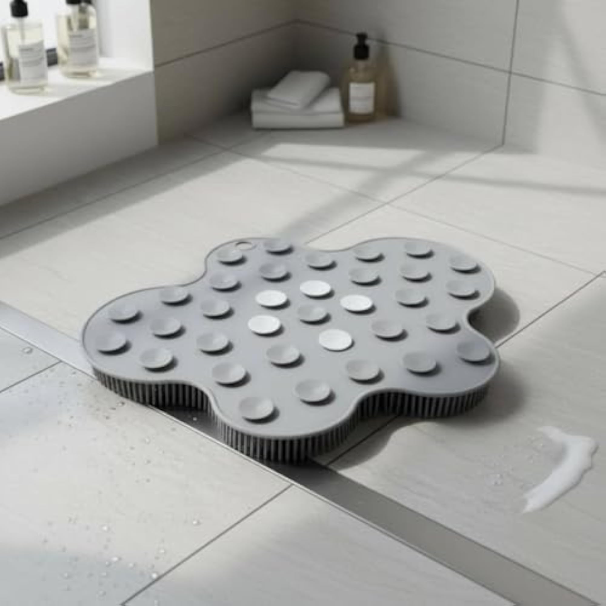 Pink Silicone Back Scrubber Mat with Massaging Bristles