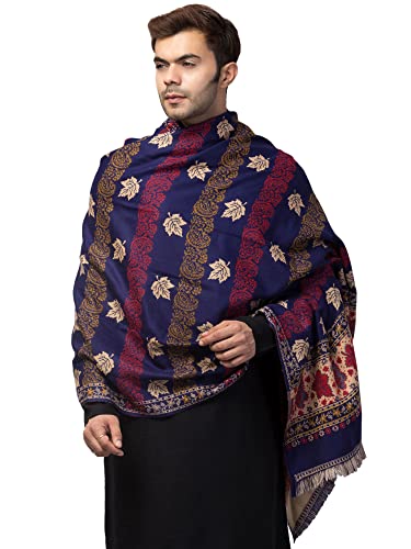 Image of tweedle Jamawar Weave,Woolen Shawl /Stole /Lohi for Men, Reversible Chinar Patta Design Shawl (40 x 80 inches)