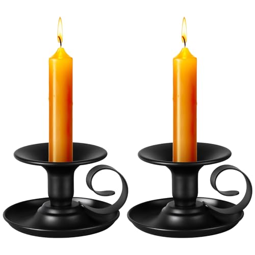 Lunhoo 2 Pack Candle Stick Holder, Metal Taper Candlelight Stand for Party Wedding Christmas Table Home Decoration (Black)