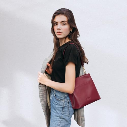 Image of Kattee Leather Handbags for Women 2026, Soft Shoulder Tote Crossbody Purses Bucket Bags with 2 Detachable Straps