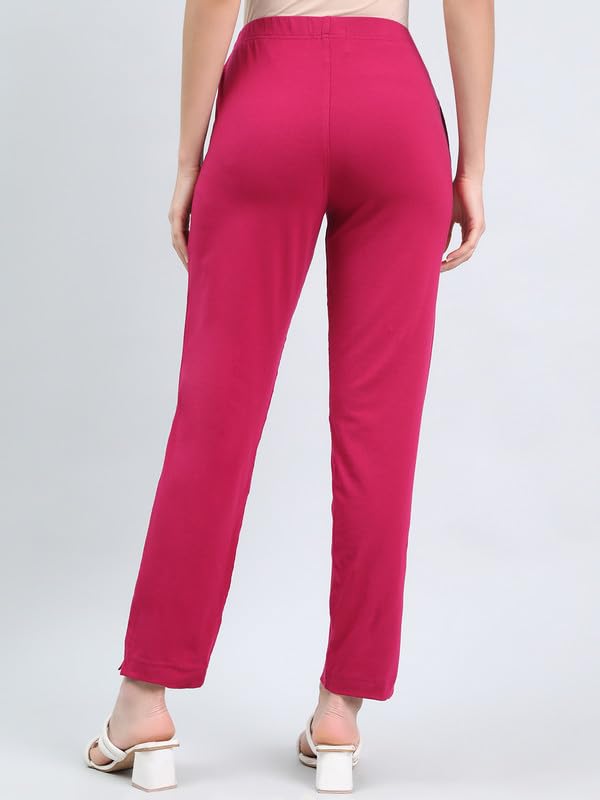 Image of GO COLORS Soft Cotton Stretch Kurti Pants Full Length for Women| Breathable, Mid Rise