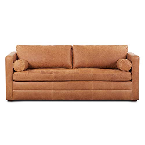 Poly & Bark Napa 82" Pull-Out Convertible Sleeper Sofa In Full-Grain Pure-Aniline Italian Leather, Cognac Tan #TOP2