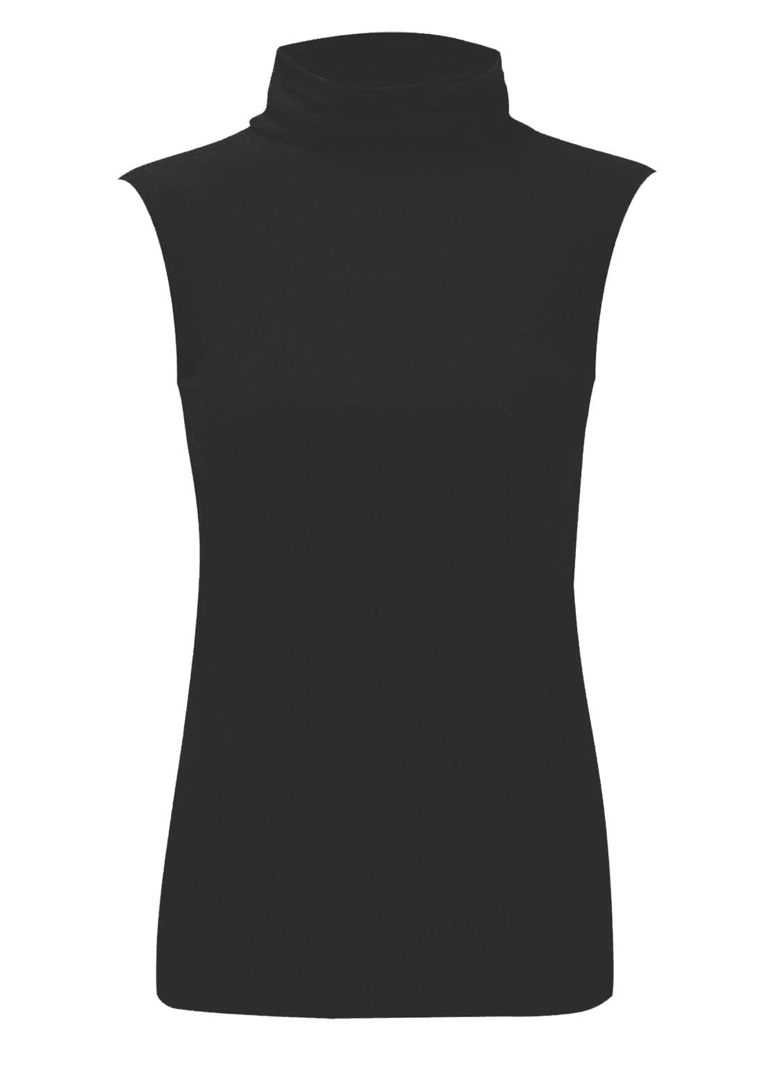 Real Life Fashion Ltd Women's Black Polo Turtle Neck Sleeveless Top Stretch Jumper Bodycon Top #( Polo Neck Plain Top#Uk 16-18#)