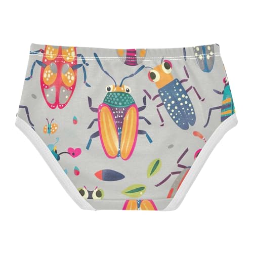Toddler Briefs, Cute Beetle Printed Grey Cotton Underwear for Girls, 2T–8 Years2