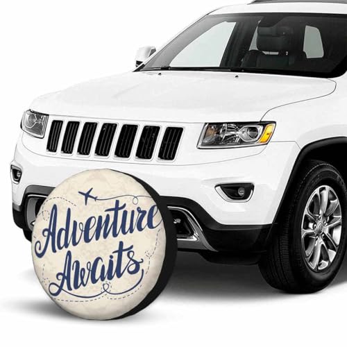 Image of Adventure Awaits Spare Tire Cover Template with Modern Wheel Covers for RV Tires Camper Tire Case Protectors for Trailer Rv SUV Truck Travel Trailer 15 in