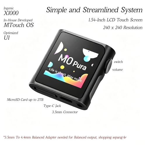Image of SHANLING M0 Pro Hi-Res MP3 Music Player with Bluetooth,Digital Audio Player Portable Audio Player DAP Player,1.54 inch HD Touch Screen up to 15 Hour Battery USB Type-C dongle 3.5mm Jacks (Black)