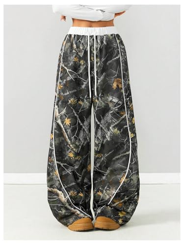 Women's Graphic Y2K Camo Print Wide Leg Pants Drawstring Waist Long Trousers Streetwear3