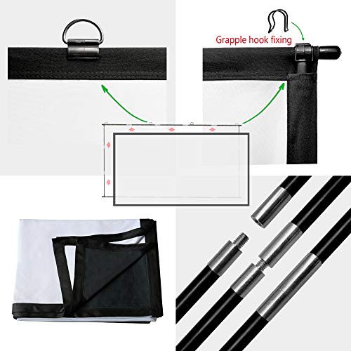 Portable Projector Screen 120 inch Foldable Silver Black Backing Projection Screen with 4 Sides Pole Support