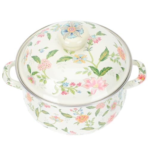 Alipis Olla Esmaltada de 20 Cm Doble Asa Olla para Sopa y Estofado Menaje de Cocina para Hogar Compatible Inducción y Gas Tapa para Cocinar