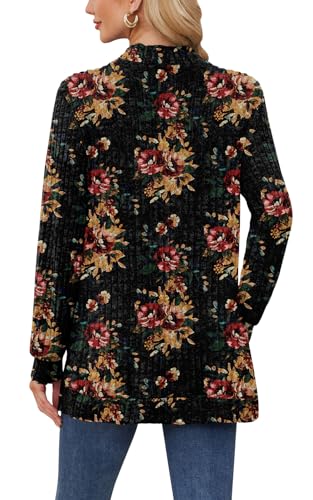 Image of DB MOON Womens Long Cardigan Sweater Lightweight Open Front Long Sleeve Outfits with Pockets XL, Brown Floral