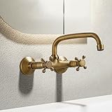 Installation murale Mitigeur Salle de Bain Ancien Mural, raccordement de tuyau d'arrivée d'eau chaude et froide standard G1/2, accessoires complets, installation simple et rapide, pas besoin de faire appel à un plombier.