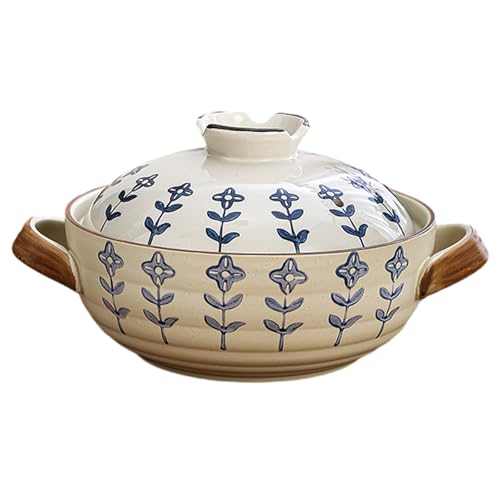 Peakjune Cazuela de Cerámica Japonesa,Olla Redonda de Barro,Cazuela de Barro Refractario,Cazuela de cerámica for el hogar,Olla for cocinar,guiso Lento,para cocinar arroz,sopas y estofados