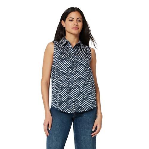 Amazon Essentials Womens Regular-Fit Sleeveless Button-Down Blouse Navy Simple Ditsy Large