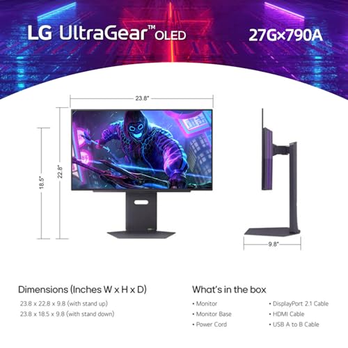 Image of LG 27 inch OLED QHD (2560 x 1440) Gaming Monitor, 480Hz, 0.03ms, FreeSync Premium Pro, G-Sync Compatible, DisplayHDR True Black 400, DCI-P3 98.5%, RGB Lighting, Adjustable Stand