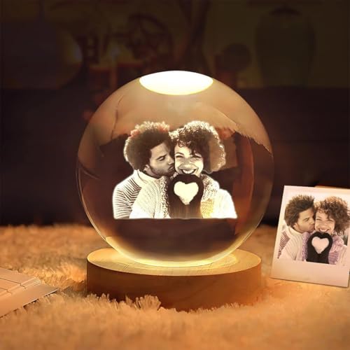 Image of Rangoli Crystal Photo Ball (60mm) - Custom Engraved Glass Picture, LED Light Base Option - Unique Gift for Birthday,Wedding, Anniversary, Couples,Memorial, and Special Occasions. P-6