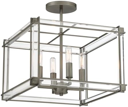 Minka Lavery 3859-756 Langen Square Semi-Flush, 4-Light, 240 Total Watts, 15-in H x 14.63-in W, Antique Nickel