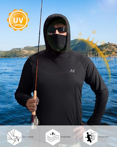 Image of isnowood Sun Shirt UPF 50+ Men's Fishing Long Sleeve UV Protection Hoodie Hiking Rash Guard Swimming Running