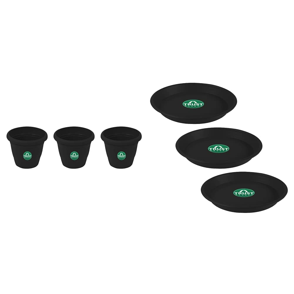 TrustBasket UV Treated Plastic Round Pot (10 Inches) -Black Color -Set of 3 & UV Treated Round Bottom Tray(Plate/Saucer) Suitable for 10 inch Round Plastic Pot - Black Color - Set of 3 (B09SG5NC7D) Amazon Price History, Amazon Price Tracker