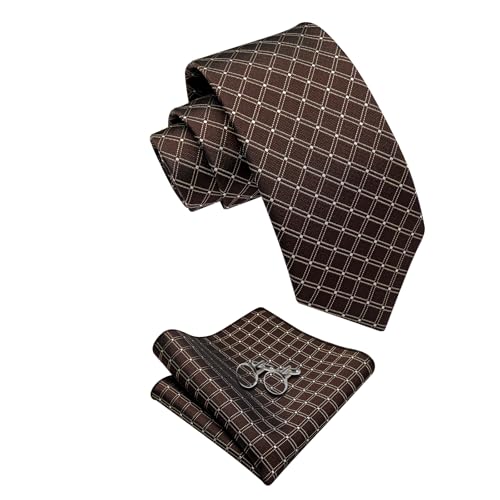 Image of YourTies Striped Ties for Men Classic Woven Silk Necktie with Handkerchief Cufflinks Set Formal Business Party Wedding