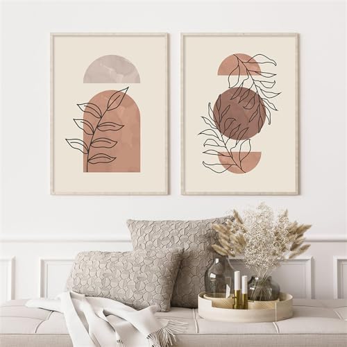 Peintures sur Toile Feuilles pour Ambiance Bohème et Chaleureuse du Salon