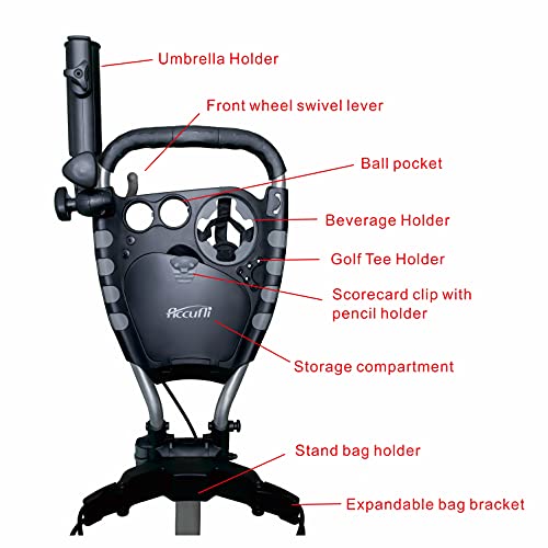 Accufli Trio Golf Cart With 360 Swivel Front Wheel, Quick Fold/Open (Silver) #TOP4